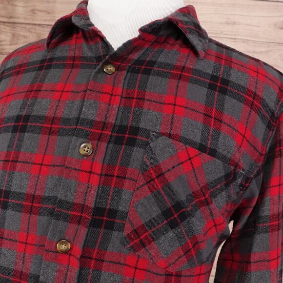 Field & Stream Shirt Mens Large Red Black Gray Plaid Flannel Button Down Pocket - Picture 2 of 8